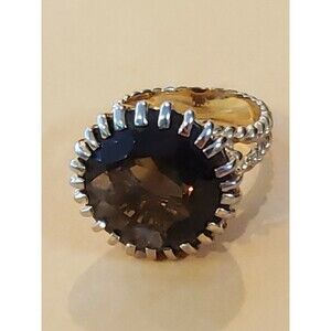 14k Solid Gold Filigree Faceted Smokey Topaz Huge Cocktail Ring MCM 4.75